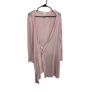 Kathy Ireland Polka Dot Tie Waist Sleepwear Robe Pink Black Sz XL Intimate
